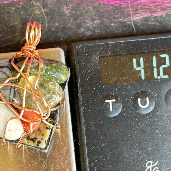 Necklace Pendant, Handmade assemblage Wire Wrapped real Stones Resin Set 4300 G - Picture 7 of 9